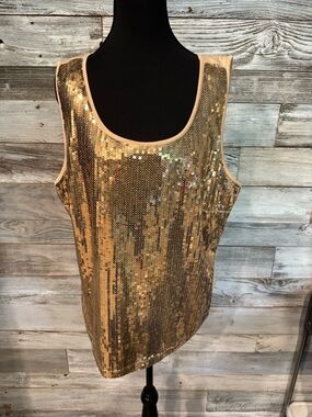 Investments Gold Sequin Scoop Neck Tank Top